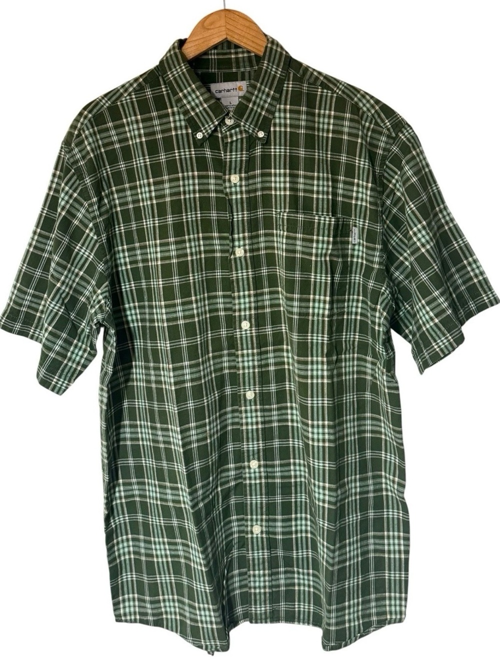 Carhartt Green Plaid Short-Sleeve Button-Down Shirt. NWOT